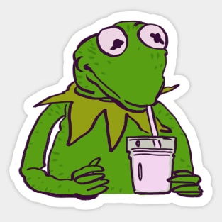 kermit the frog drinks a glass of milk / the muppets meme Sticker